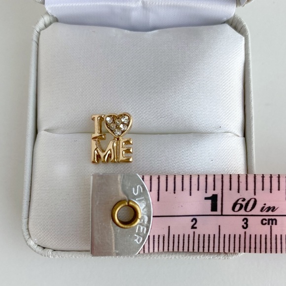 I Love Me Small Self Confidence Gold Tone Stud Earrings with hearts - Picture 11 of 12